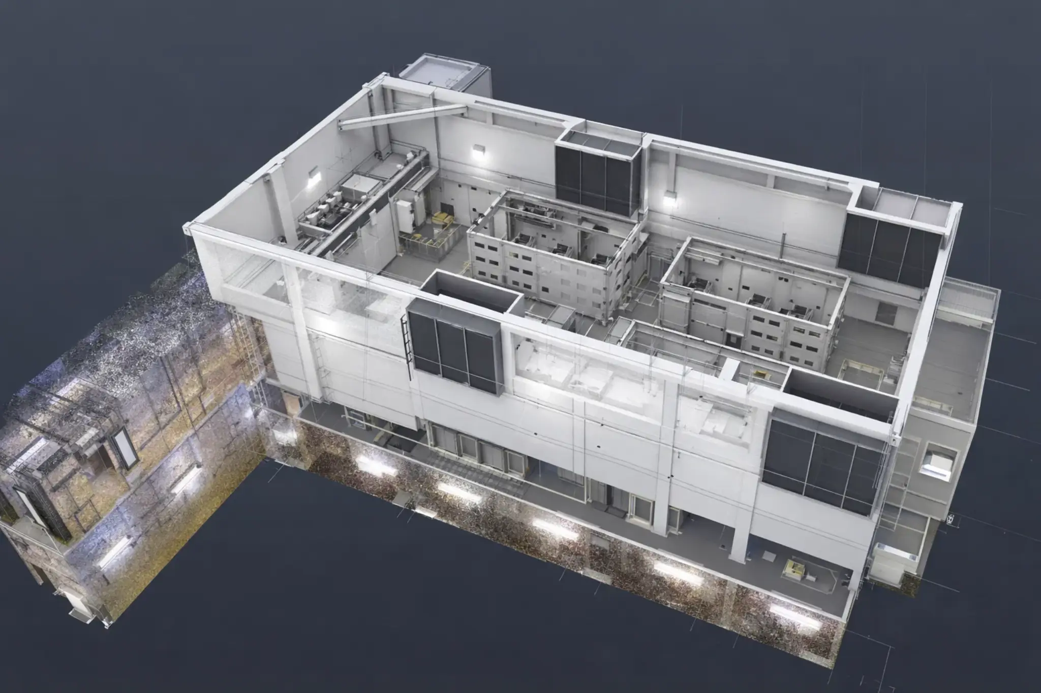 Detailed production BIM model combining a building and captured site data