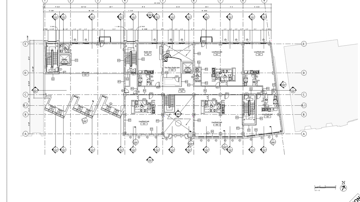 One typical-floor plan sheet from a run of Revit sheets created in a batch
