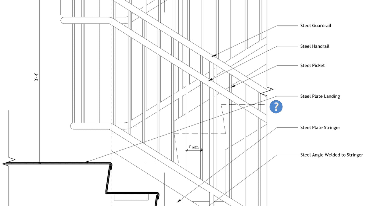 A typical Revit stair landing detail, the kind of annotated drawing propagated across views