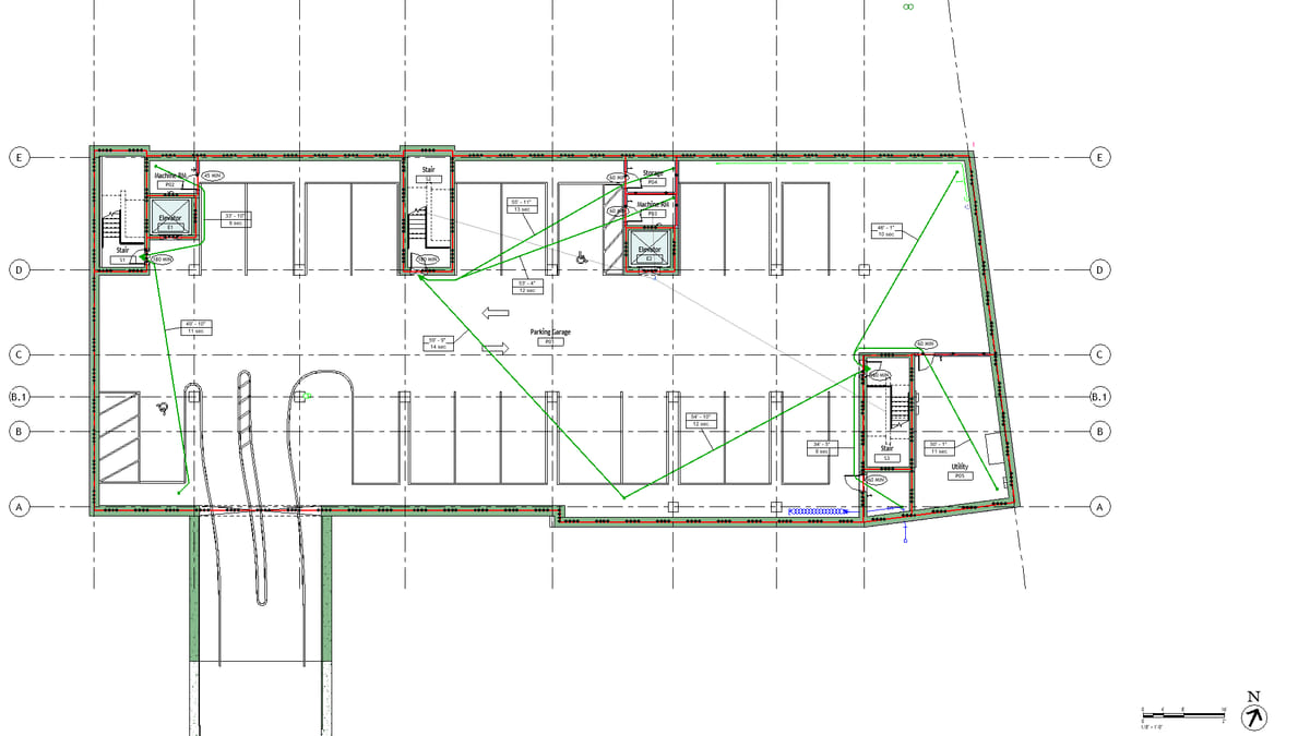 A cropped Revit plan of one part of the building, the kind split off as a dependent view