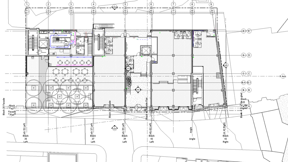 A Revit ground floor plan with open areas that need bounding before they read as rooms