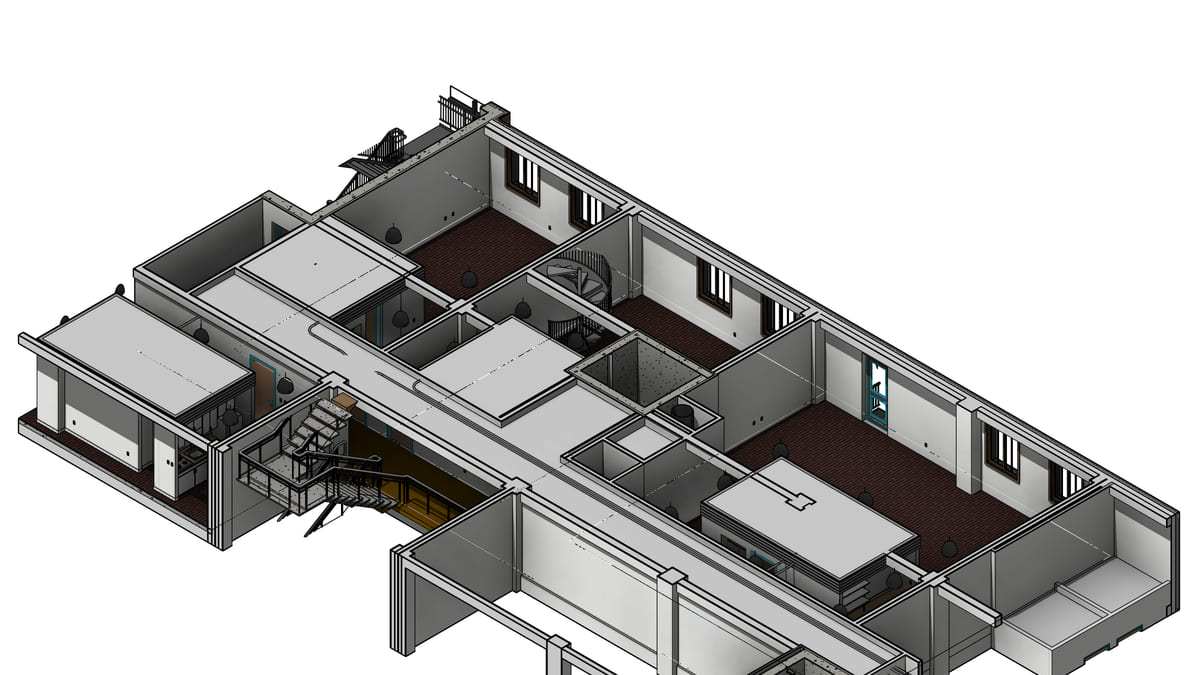 A cutaway Revit floor with the found doors highlighted in blue, ready to hand back